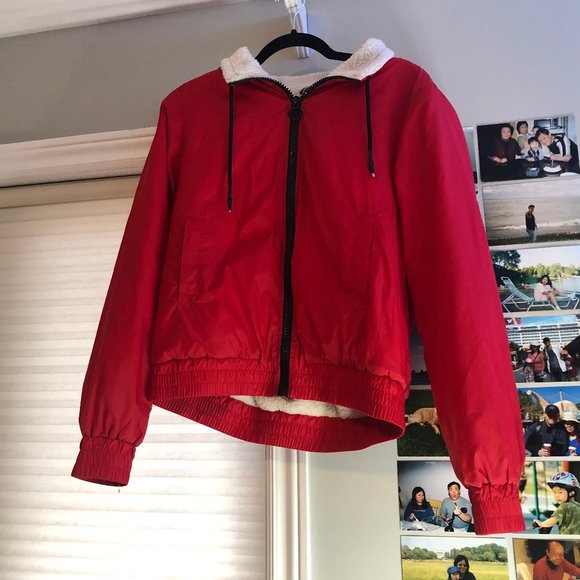 Garage Red Sherpa Lined Windbreaker